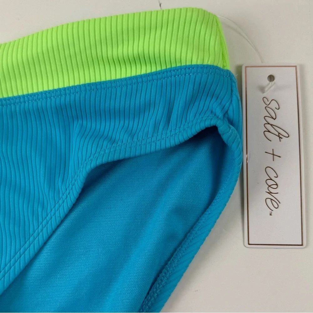 Salt + Cove Bikini Bottom Juniors Size Large Blue Green Ribbed Swim NWT